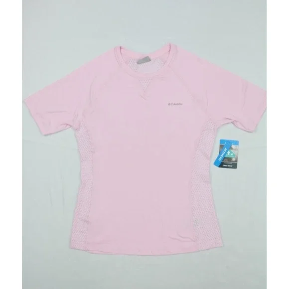 Columbia Women Maplegate Light Pink Short Sleeve Shirt M Active Fit Omni Wick - Picture 2 of 13